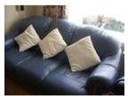 Leather settee - 3 piece. Blue leather. Three seater and....